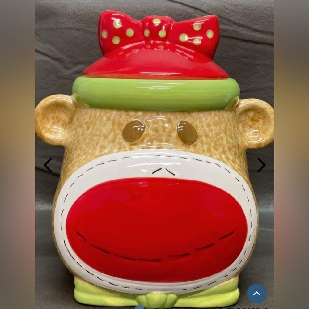 Real Home Girl Sock Monkey Ceramic/Earthenware Cookie Jar w/ Red Bow & Gasket